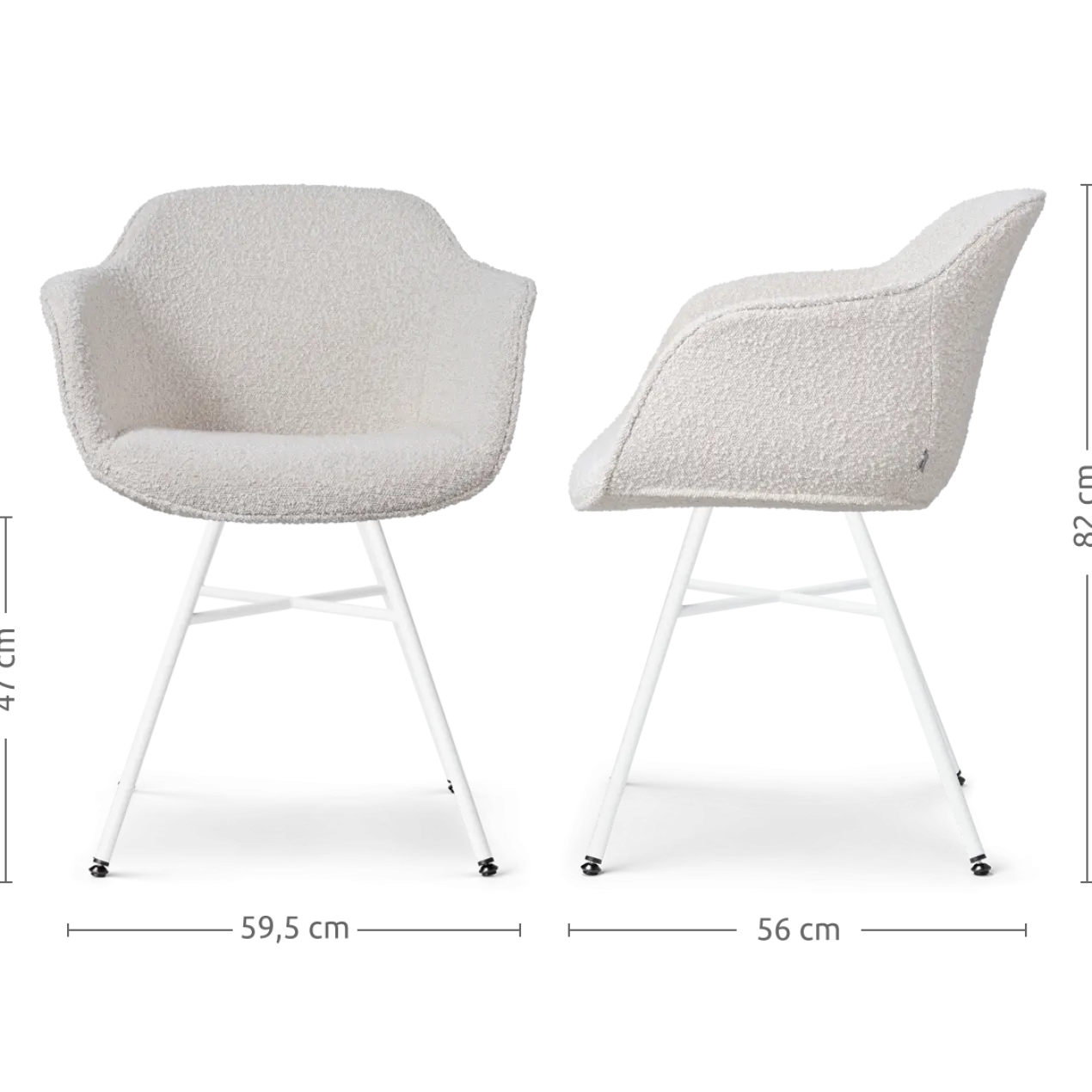 Eetkamerstoel Noa-Mare bouclé beige - wit onderstel