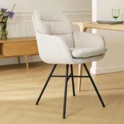 Eetkamerstoel Noa-Mia beige - zwart onderstel - set van 2