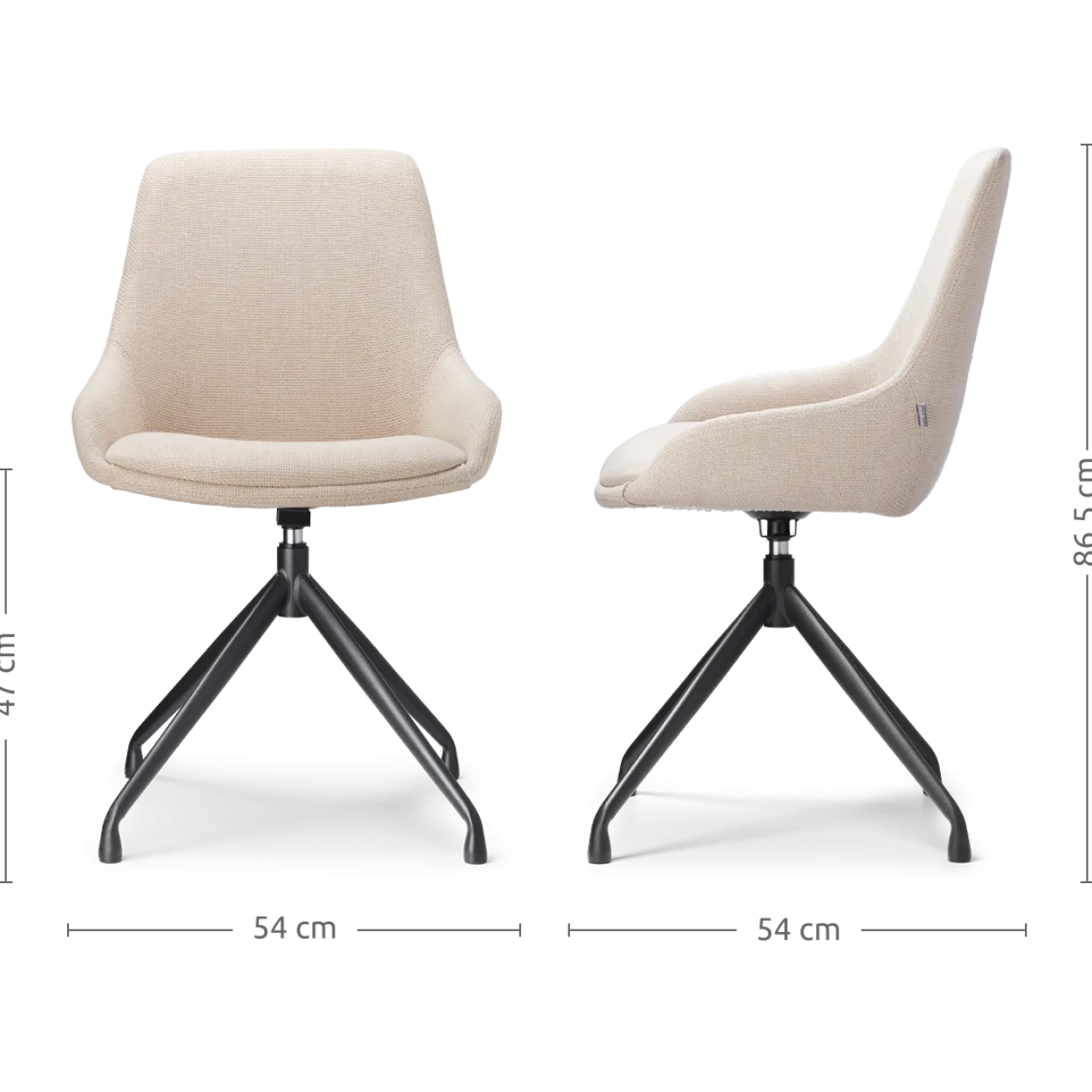 Eetkamerstoel Nola-Isa beige draaibaar - zwart onderstel