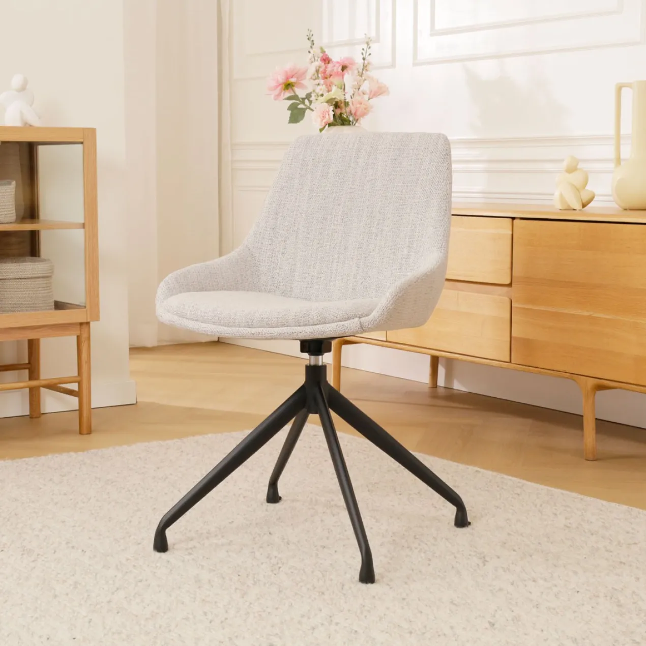 Eetkamerstoel Nola-Isa grijs beige gemêleerd draaibaar zwart