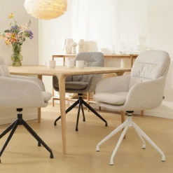 Eetkamerstoel Nola-Mia beige - wit onderstel