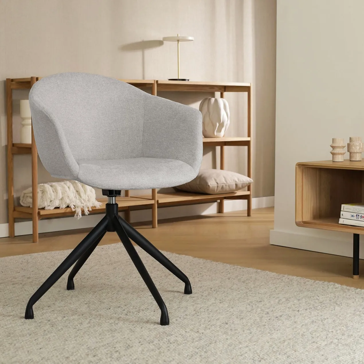 Eetkamerstoel Nola-Otis draaibaar beige - zwart - set van 2