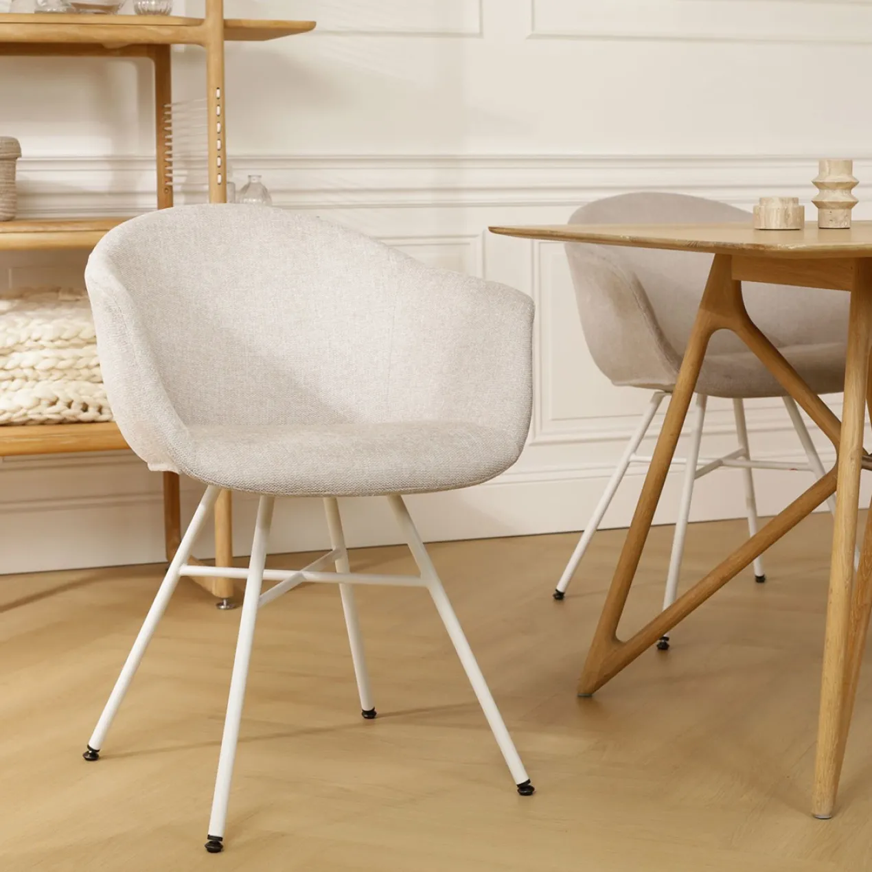 Eetkamerstoel Nola-Otis draaibaar beige - wit - set van 2