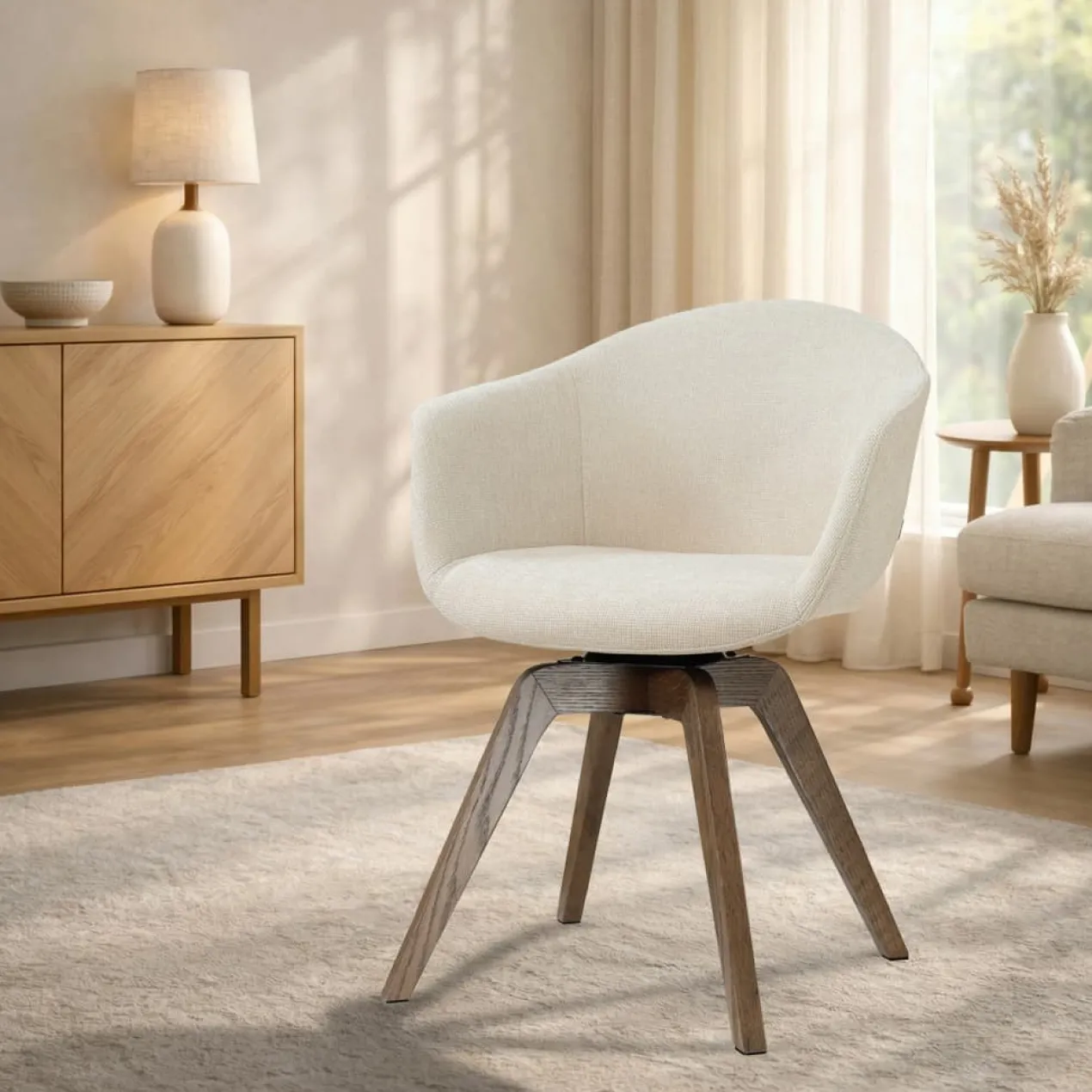 Eetkamerstoel Noor-Otis walnoot cottonbeige