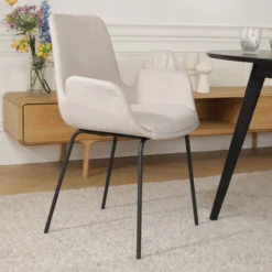 Eetkamerstoel Nora-Eef beige - zwart onderstel - set van 2