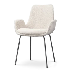 Eetkamerstoel Nora-Eef bouclé beige - zwart onderstel