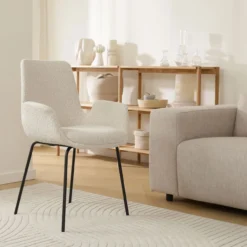 Eetkamerstoel Nora-Eef bouclé beige - zwart onderstel