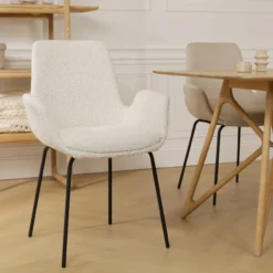Eetkamerstoel Nora-Eef bouclé beige - zwart onderstel