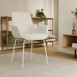 Eetkamerstoel Nora-Eef bouclé beige - wit onderstel
