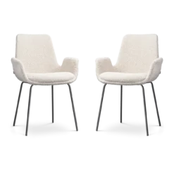 Eetkamerstoel Nora-Eef bouclé beige - zwart - set van 2