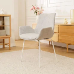 Eetkamerstoel Nora-Eef grijs beige gemêleerd - wit onderstel