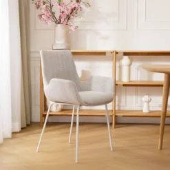 Eetkamerstoel Nora-Eef grijs beige gemêleerd - wit onderstel