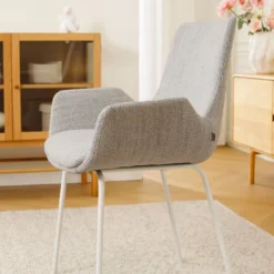 Eetkamerstoel Nora-Eef grijs beige gemêleerd - wit onderstel