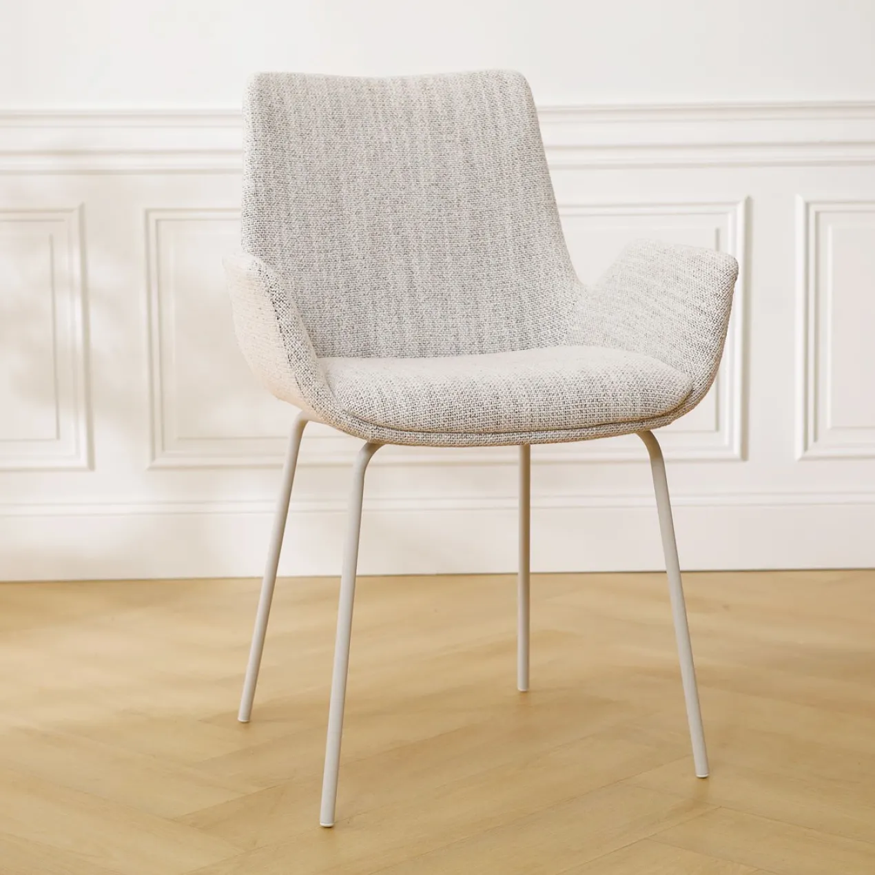 Eetkamerstoel Nora-Eef grijs beige gemêleerd - wit onderstel