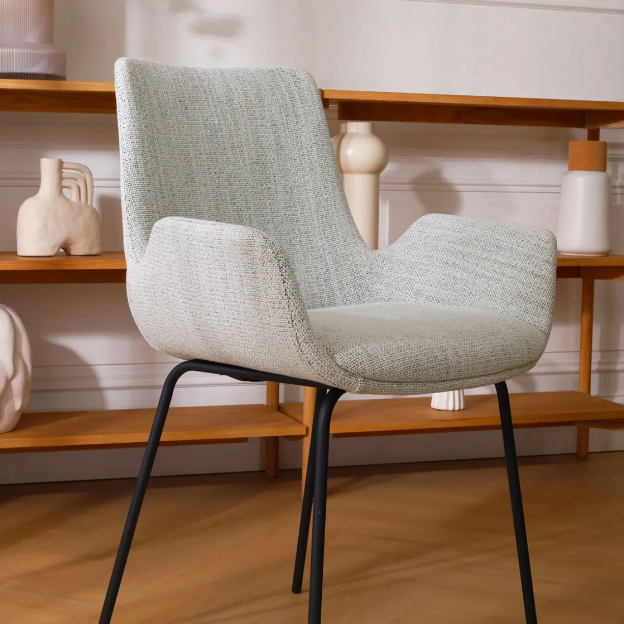 Eetkamerstoel Nora-Eef grijs beige gemêleerd - zwart