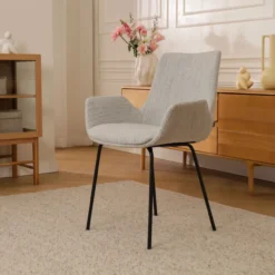 Eetkamerstoel Nora-Eef grijs beige gemêleerd - zwart