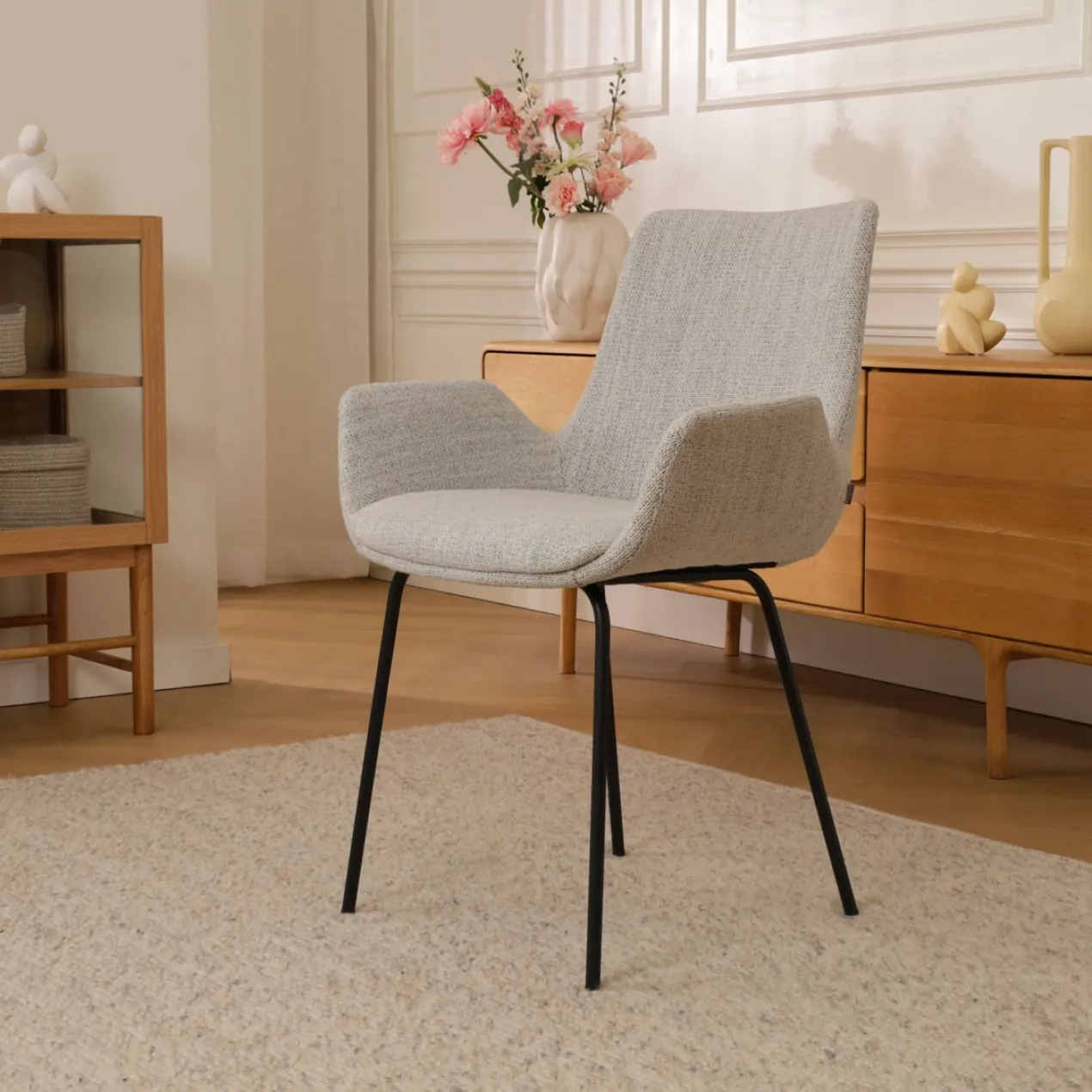 Eetkamerstoel Nora-Eef grijs beige gemêleerd - zwart