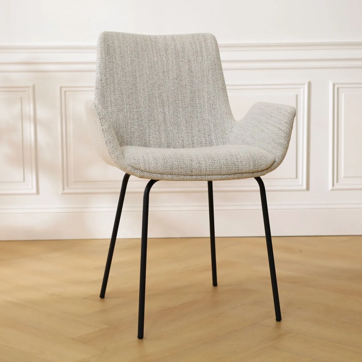 Eetkamerstoel Nora-Eef grijs beige gemêleerd - zwart