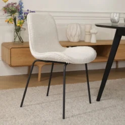 Eetkamerstoel Nora-Fé bouclé beige - zwart onderstel