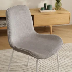 Eetkamerstoel Nora-Fé rib warm grijs - wit onderstel