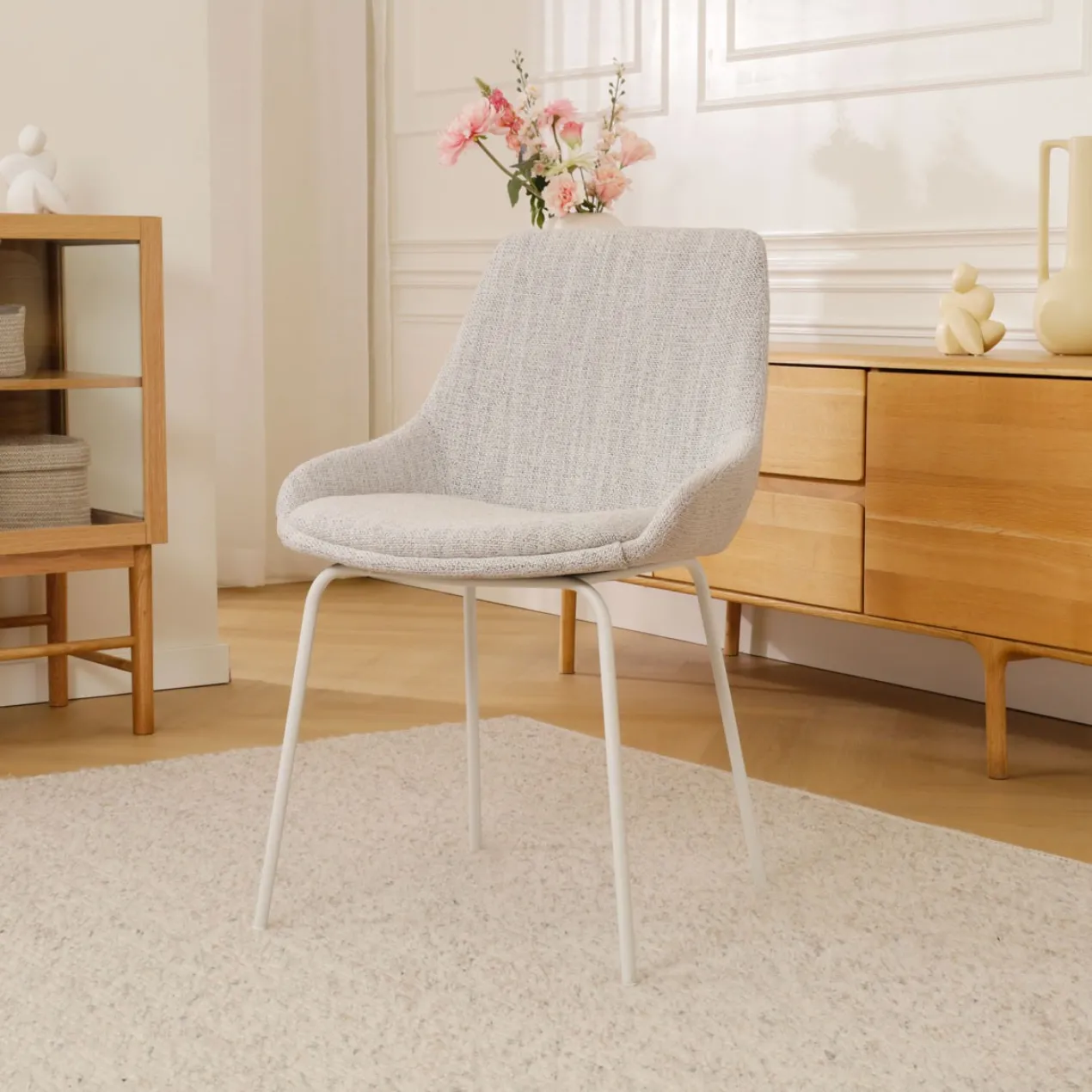 Eetkamerstoel Nora-Isa beige gemêleerd - wit onderstel
