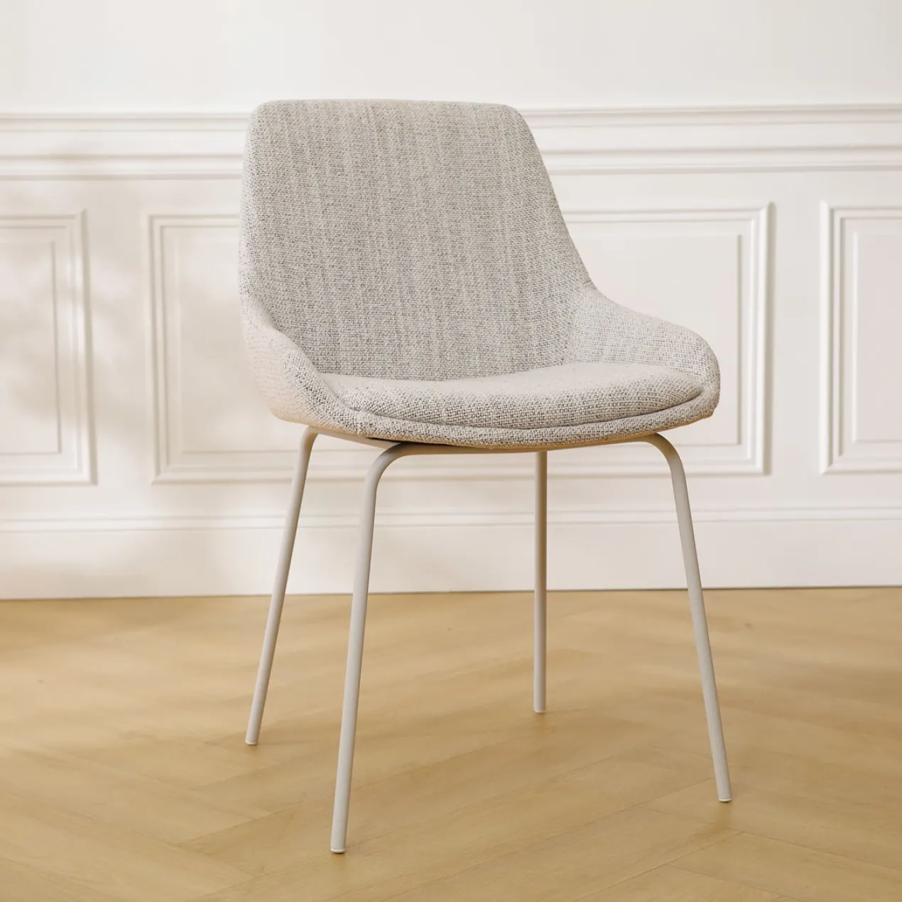 Eetkamerstoel Nora-Isa beige gemêleerd - wit onderstel