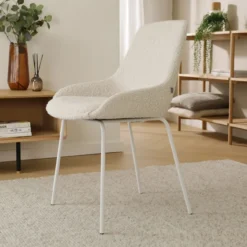 Eetkamerstoel Nora-Isa bouclé beige - wit onderstel
