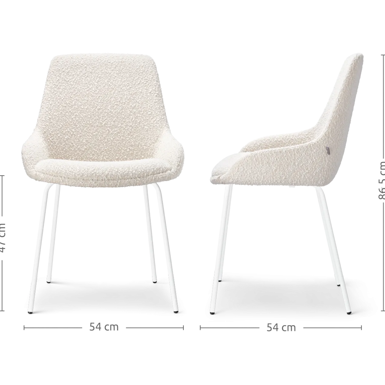 Eetkamerstoel Nora-Isa bouclé beige - wit onderstel