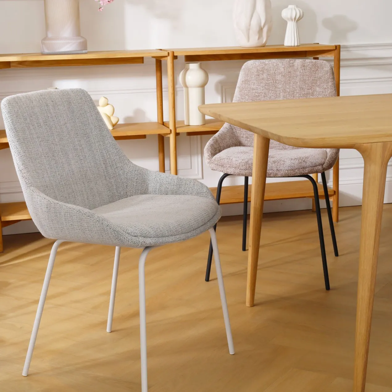 Eetkamerstoel Nora-Isa grijs beige gemêleerd - zwart