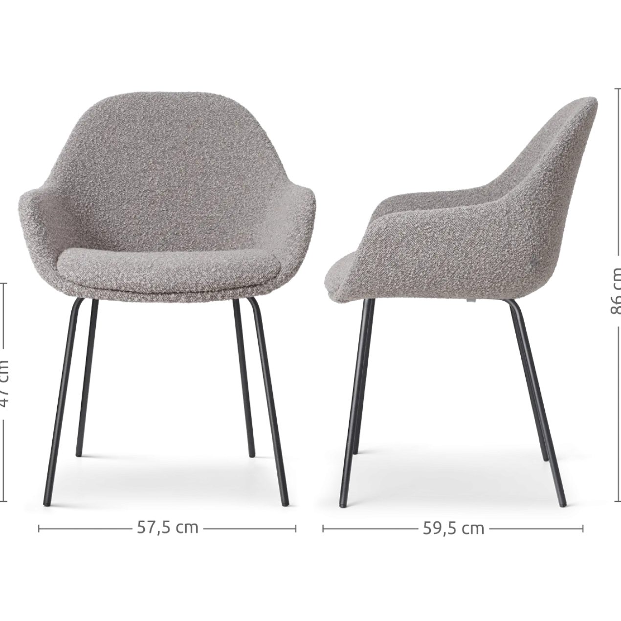 Eetkamerstoel Nora-Mae bouclé taupe - zwart - set van 2