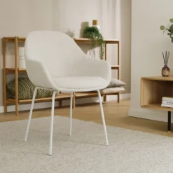 Eetkamerstoel Nora-Mae bouclé beige - wit - set van 2