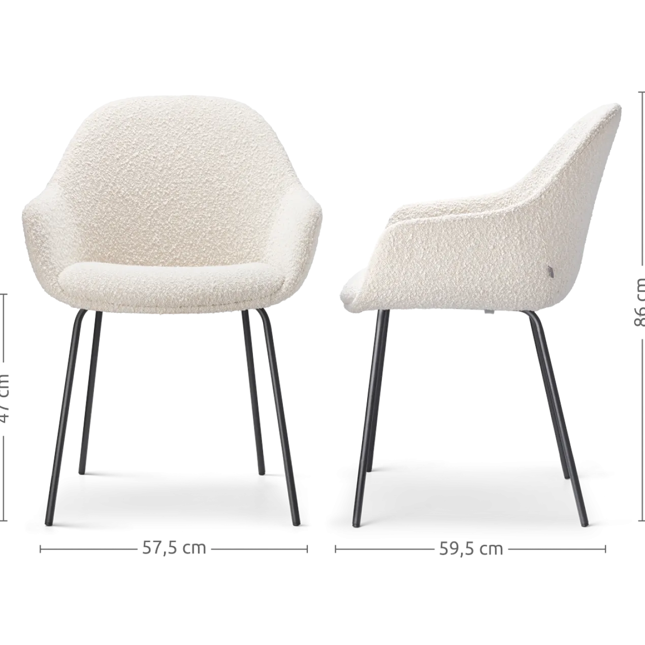 Eetkamerstoel Nora-Mae bouclé beige - zwart onderstel
