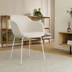 Eetkamerstoel Nora-Mare bouclé beige - wit onderstel