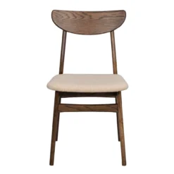 Eetkamerstoel Rodham donker eiken - gestoffeerde zitting Rodham houten eetkamerstoel donker eiken - gestoffeerde zitting beige