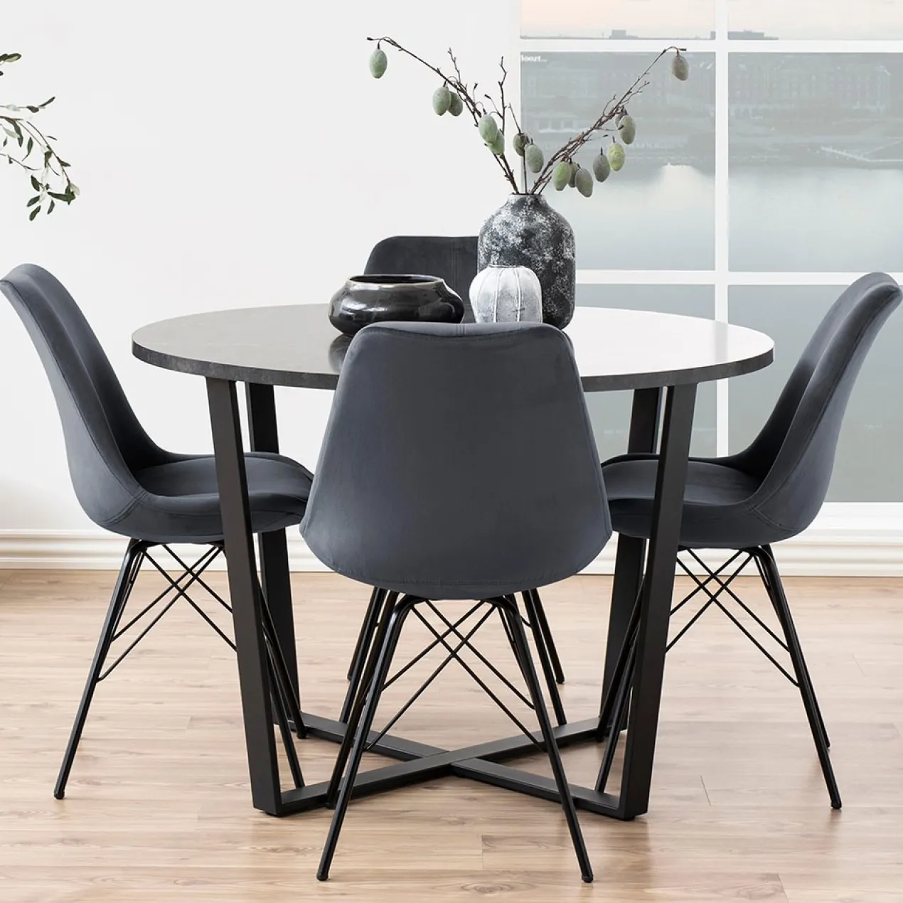 Eettafel Brynn marmerlook Zwart