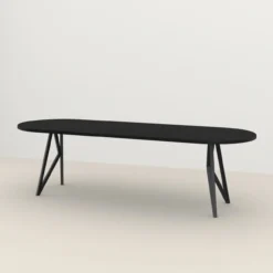 Eettafel Butterfly plat ovaal zwart 200x90 cm rechte rand