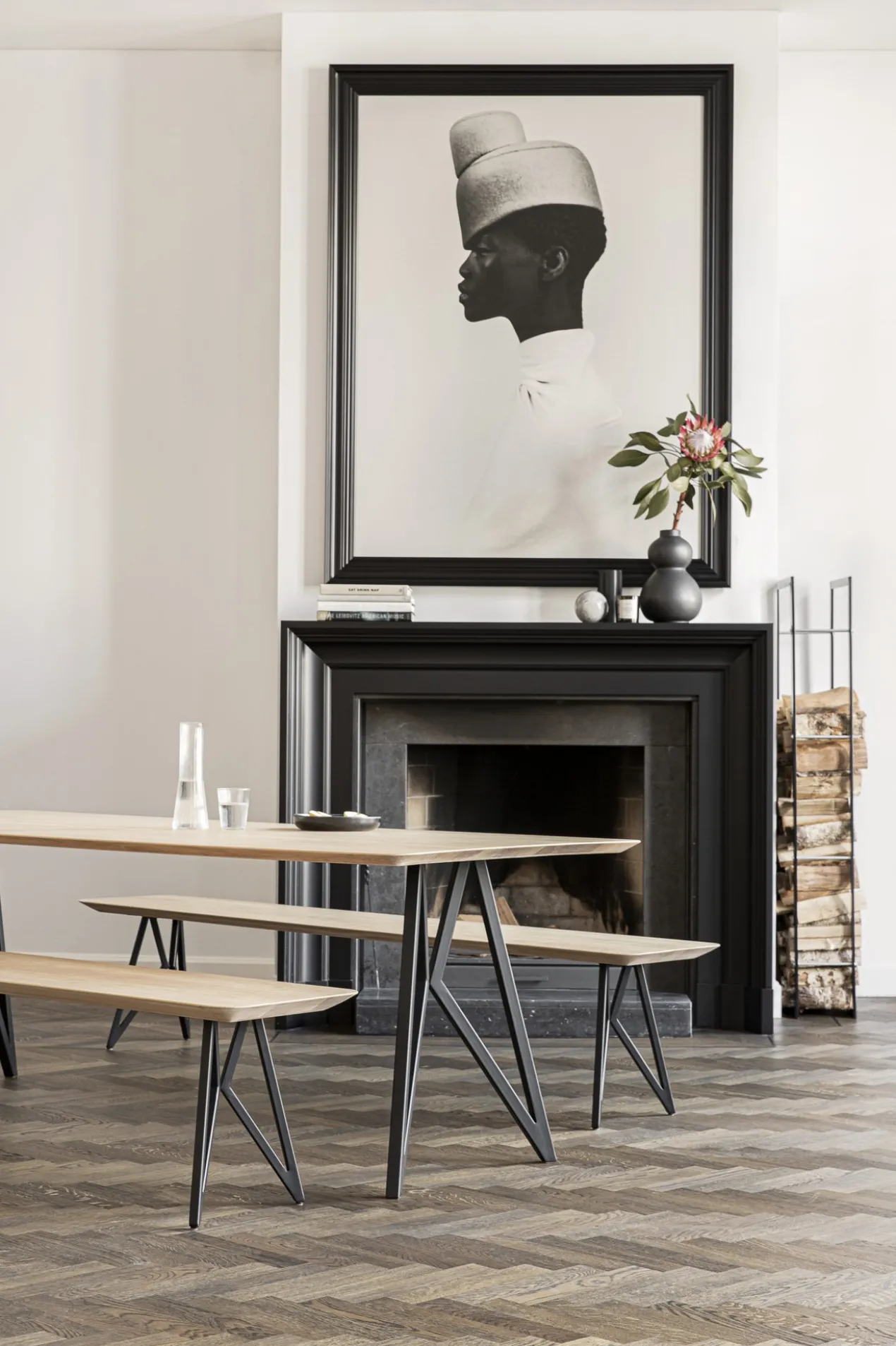 Eettafel Butterfly zwart 220x90 rechte rand