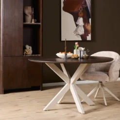 Eettafel De Bokke bruin/wit Ø130 cm