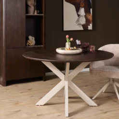 Eettafel De Bokke bruin/wit Ø130 cm
