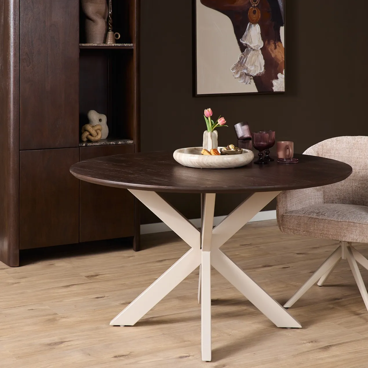 Eettafel De Bokke bruin/wit Ø150 cm