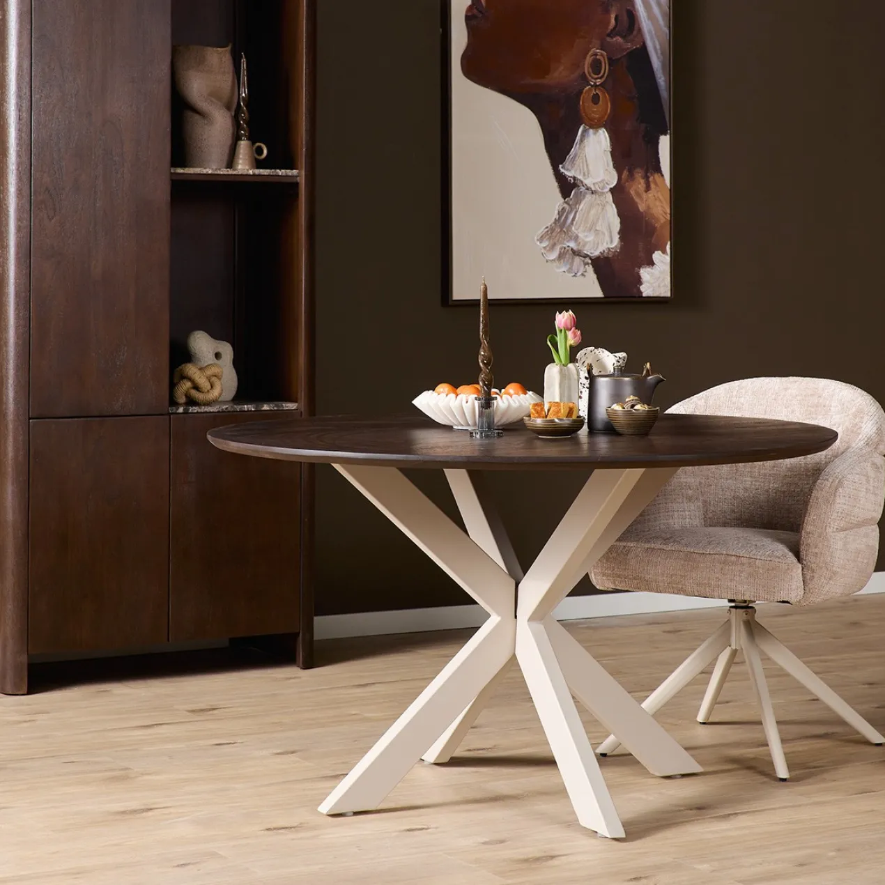 Eettafel De Bokke bruin/wit Ø150 cm