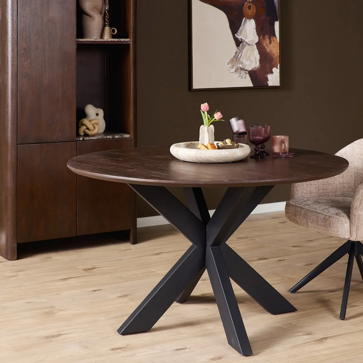 Eettafel De Bokke bruin/zwart Ø110 cm