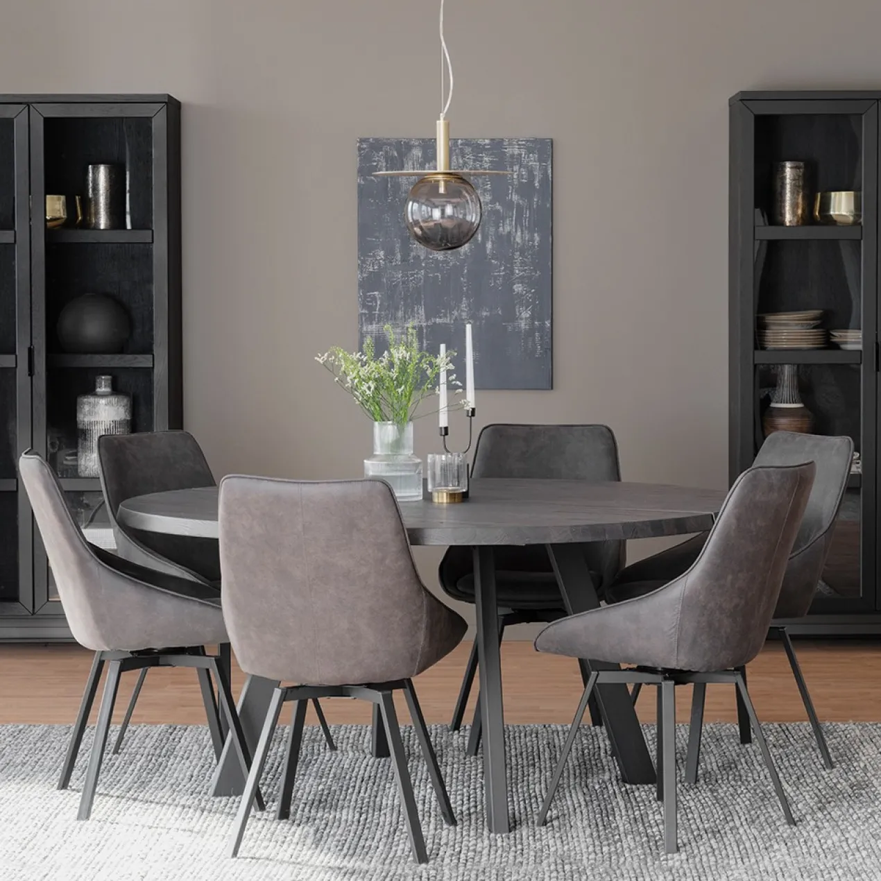 Eettafel Fred rond zwart Whitewash