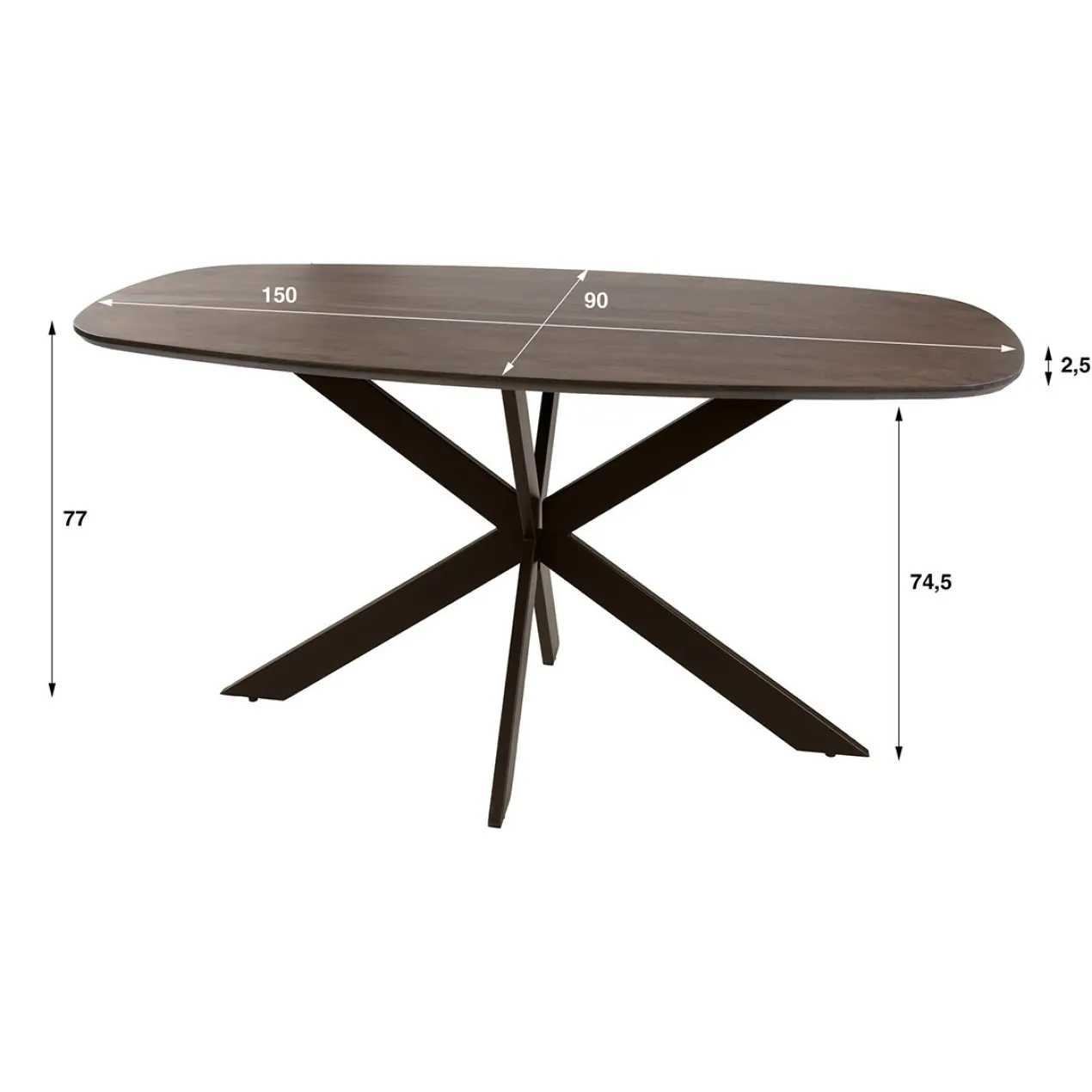 Eettafel Kopenhagen deens ovaal bruin 150x90 cm