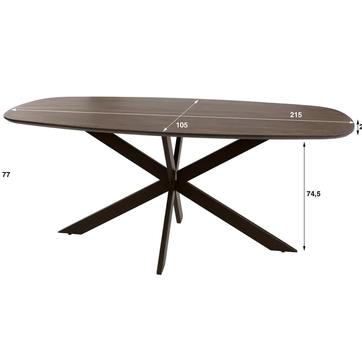 Eettafel Kopenhagen deens ovaal bruin 215x105 cm