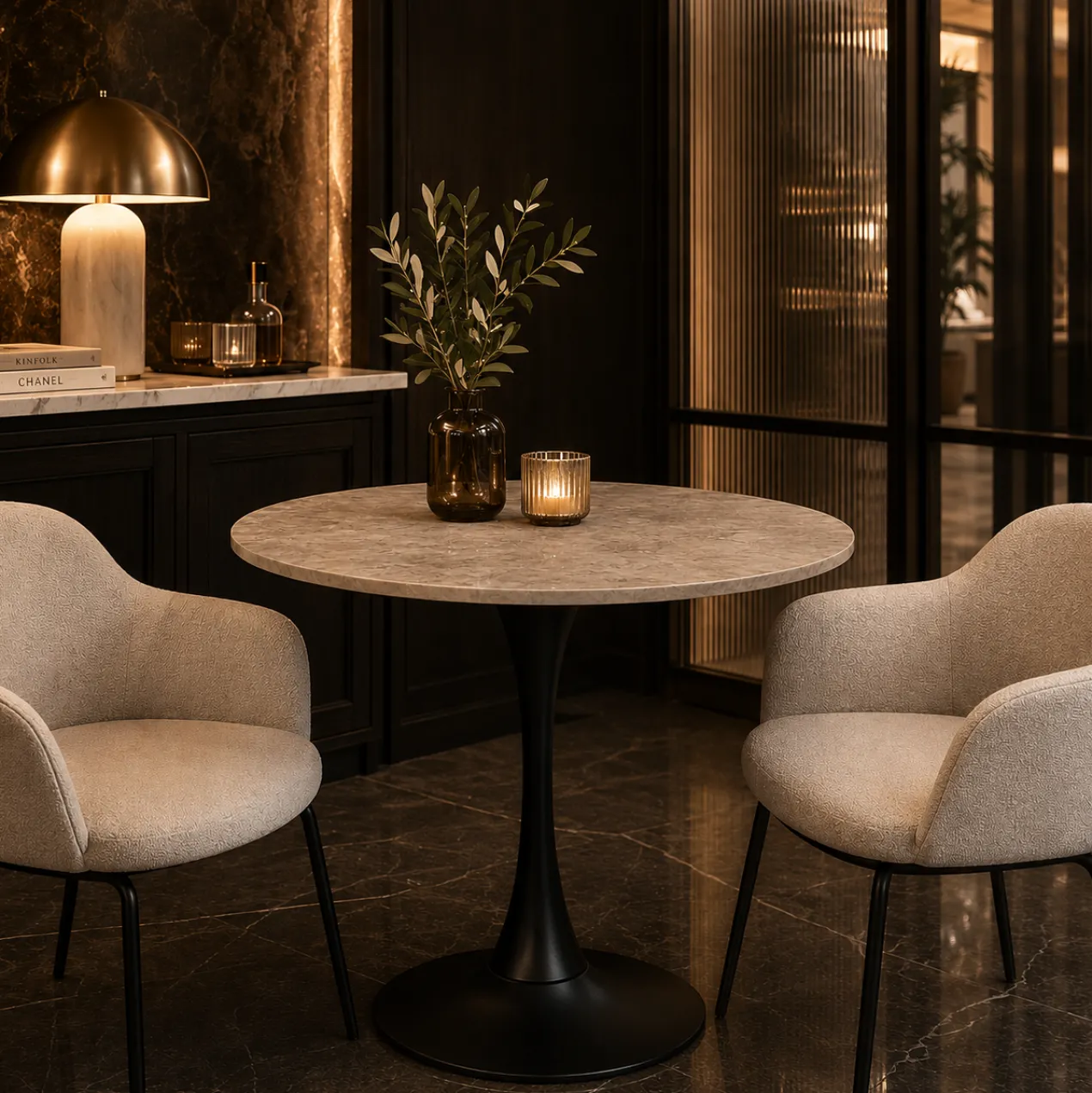 Eettafel Marly keramiek Ø90 cm bruin