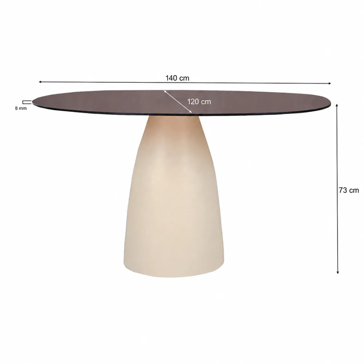 Eettafel Milan rookglas 140x120 cm beige