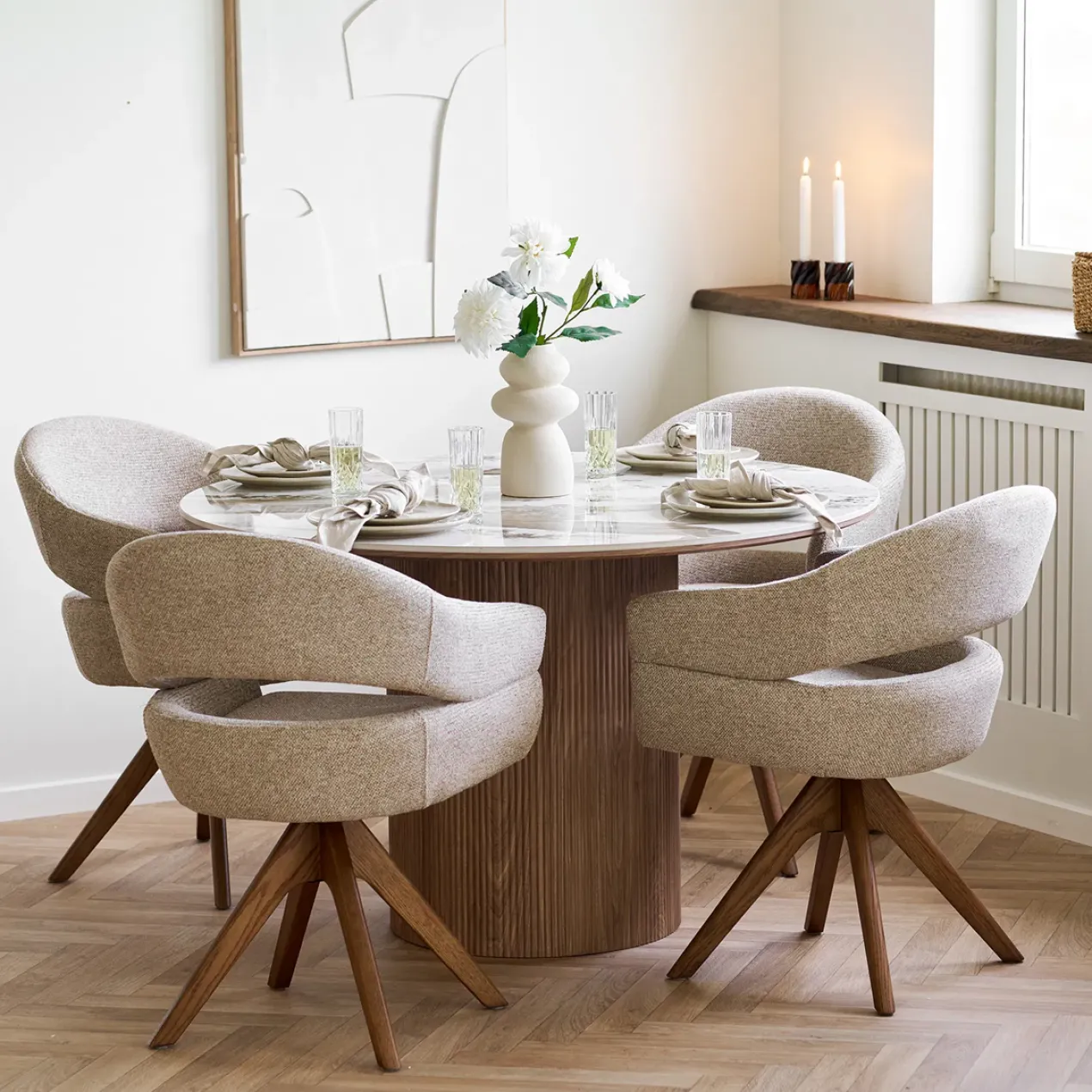Eettafel Ronda keramiek blad bruin Ø140 cm