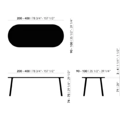 Eettafel Slim X-type plat ovaal naturel 220x90 cm recht