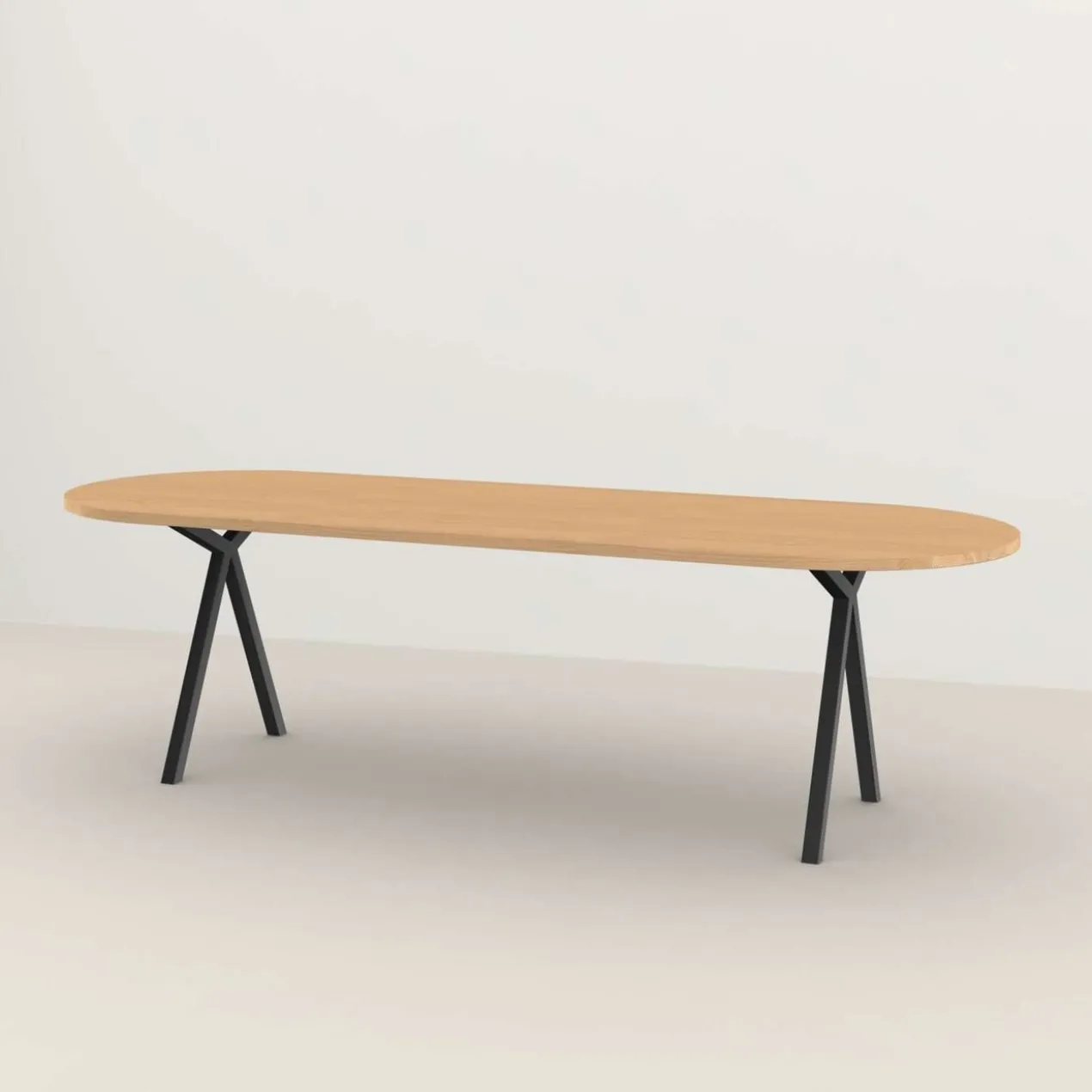 Eettafel Slim X-type plat ovaal naturel 240x100 cm verjongd